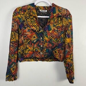 Vintage 1980s Marnie West Union Made cropped button up collared top size small